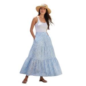 J. McLaughlin Ophelia Cotton Voile Floral Print Tiered Ruffle Maxi Skirt Size XS